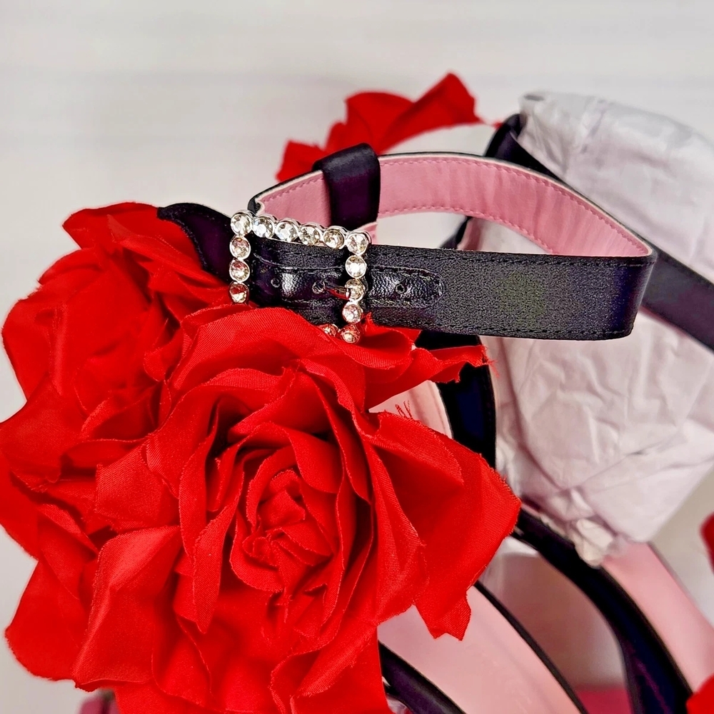 SUGAR THRILLZ by Dolls Kill TWO TO TANGO Red Flower Platform Heels SZ9 - Picture 7 of 9